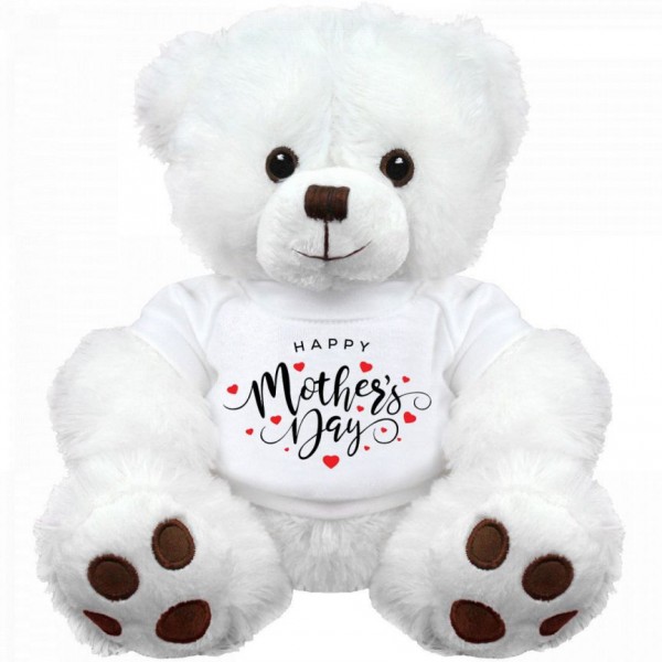 18 Inch White Teddy Bear wearing Happy Mothers Day Tshirt Plush Soft Toy